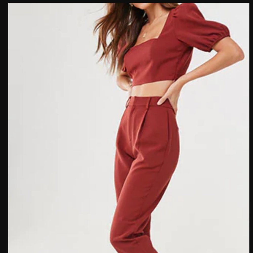 Forever21 crop top and belted pants set